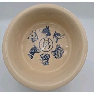 VTG Harry Barker Porcelain Dog Water Bowl Creme And Blue Ceramic 6" Silhouette